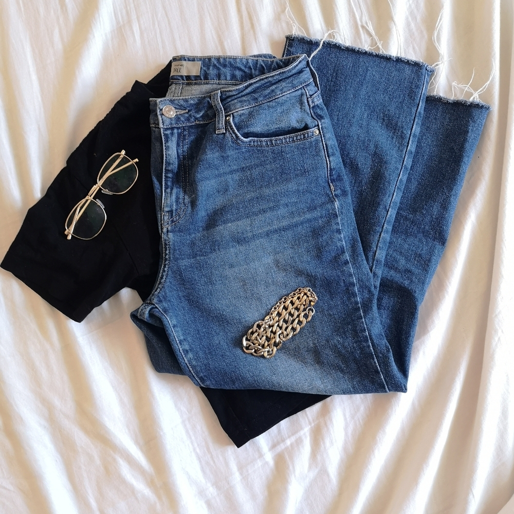 Sz 30 Dree Top Shop Medium Blue Crop Jeans w Fray